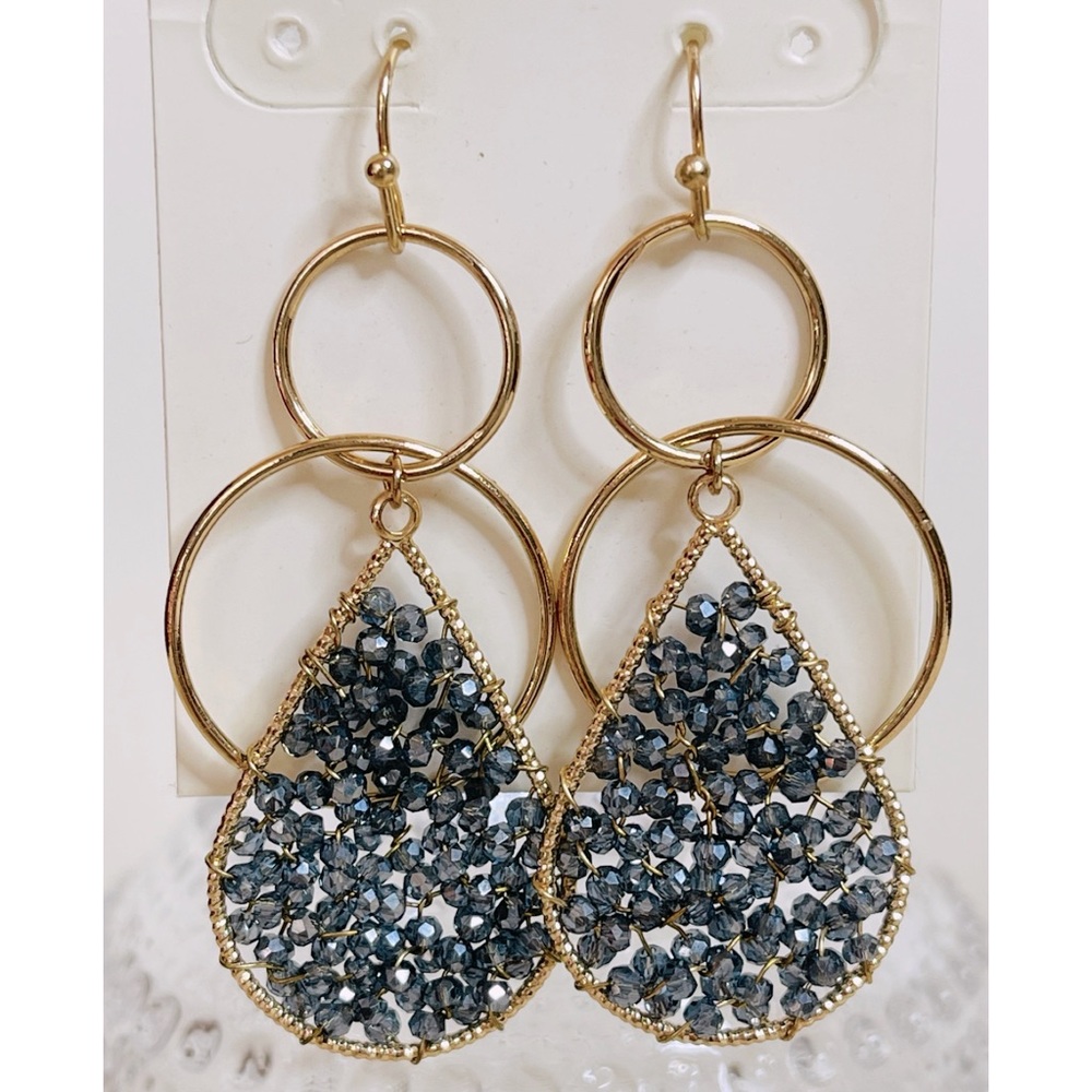 Francesca’s Beaded Teardrop Earrings in Smoky Gray NWT